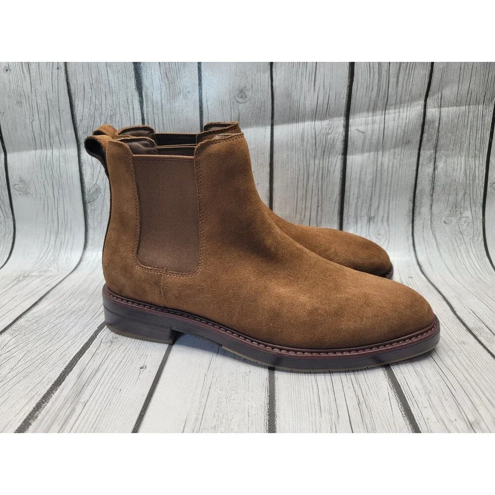 Cole Haan Judson Grand Mens 9M Chelsea Boots in Spiced Suede Raven Brown Leather